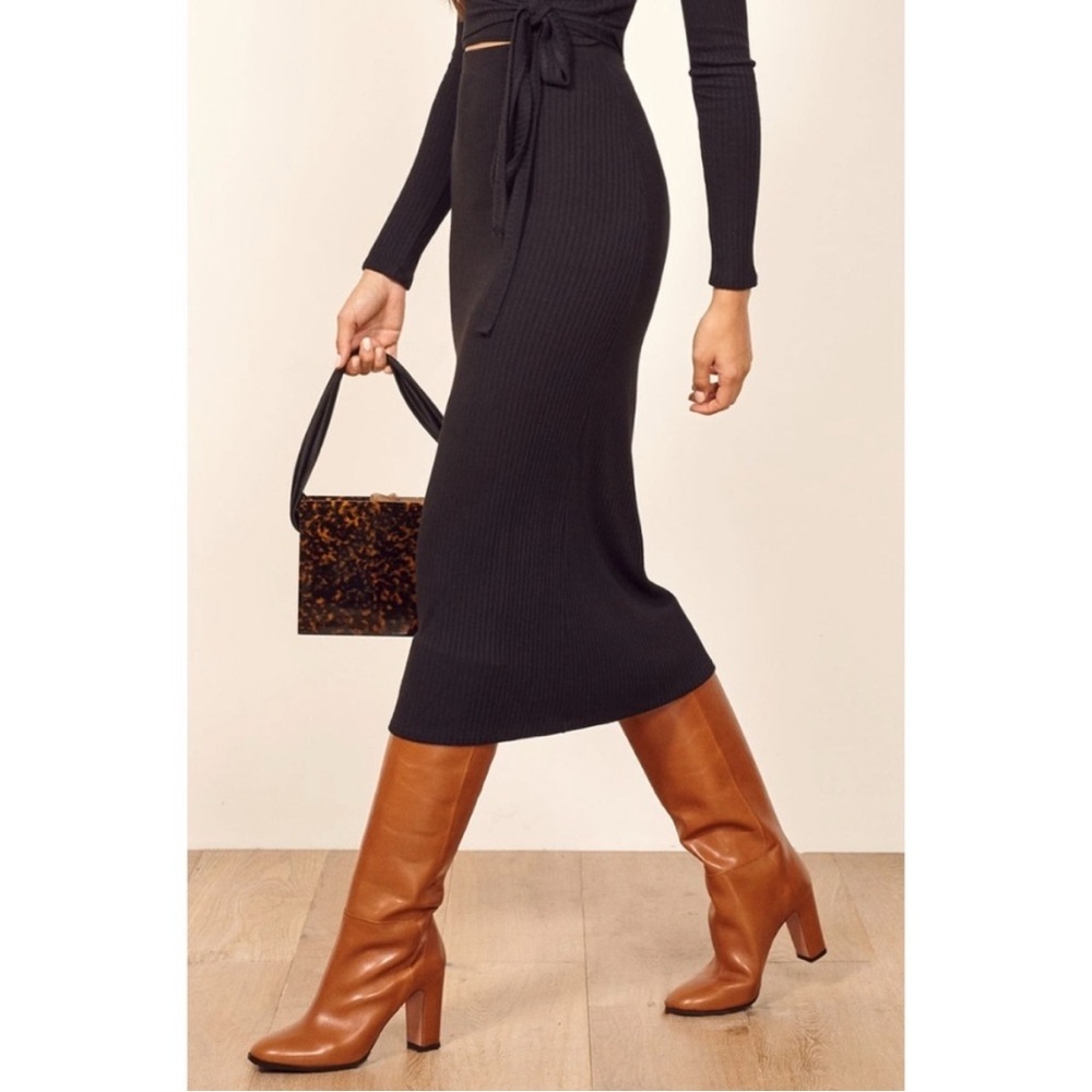 Reformation Ribbed Knit Viola Midi Skirt Black Size XS